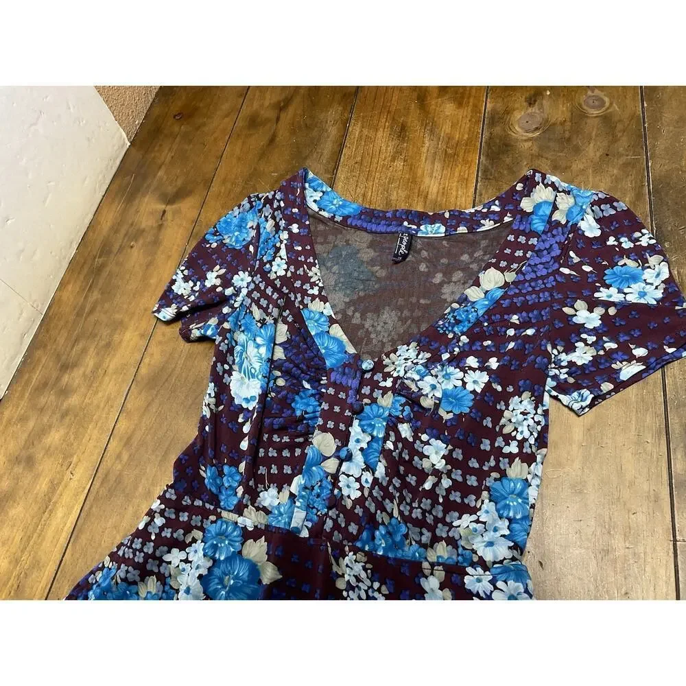 Free People Spring Fling Floral Dress Size Large Plum Purple Blue